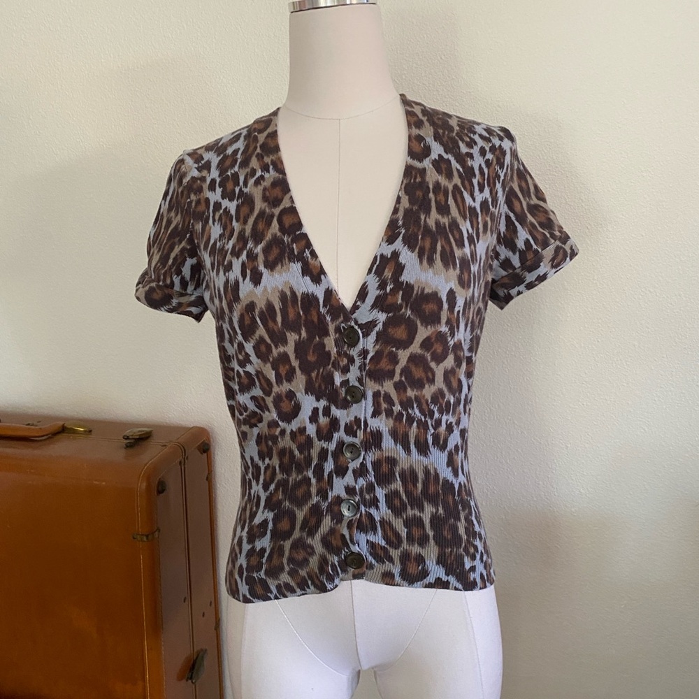 Lucky vintage 1990s 2000s y2k leopard blue wool sweater top blouse shirt M